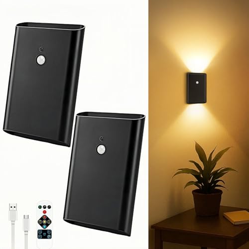 Battery-Operated Motion Sensor Wall Light: 5000mAh Rechargeable Wireless Wall Sconce Set of 2 Motion Sensor Closet Light Magnetic LED Indoor Up and Down Wall Lamps for Bedroom Stair Hallway