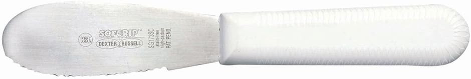 Dexter Russell SG173SC-PCP SofGrip (24403) Sandwich Spreader, 3-1/2", Scalloped Edge, Stain-Free, high-Carbon Steel, Non-Slip, White, Soft Rubber Grip Handle, Perfect Cutlery Packaging