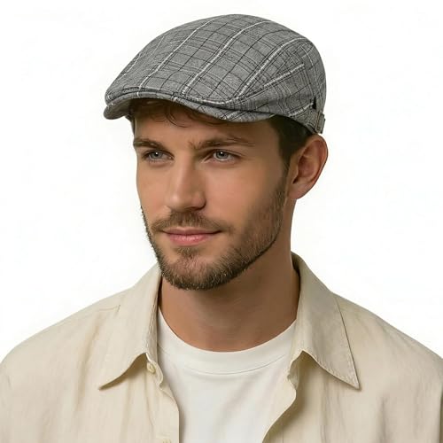 Image of ZLYC Men Cotton Flat Cap Summer Scally Ivy Gatsby Newsboy Beret Driver Cabbie Hunting Hat