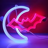 JYWJ Moon Bat Double Sided Neon Signs,USB or 3-AA Battery Powered Neon Light,LED Desktop Wall Decoration,Various Parties,Decoration Of Business Premises (Blue+Red)