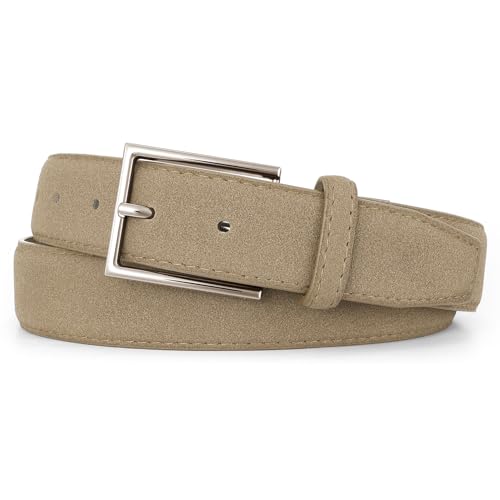 JasGood Wildleder Gürtel für Herren Business Ledergürtel 33mm Breit Freizeitgürtel Formelle Anzuggürtel Herrengürtel für Männer Jeans Hosen,Khaki,120cm