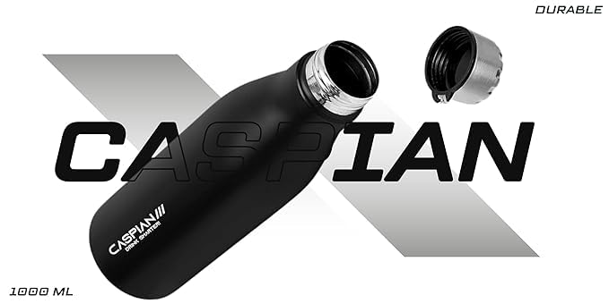 Image of CASPIAN / / / Bolt Customised Stainless Steel Water Bottle 1L, Religious Symbol Print with Name - Spiritual Personalised Bottle for Temple, Office, Yoga & Corporate Gifting (Black)