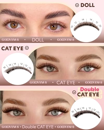 Image of Goddvenus Brown Wispy Lash Clusters Kit Natural Cluster Eyelash Extensions Kit False Eyelashes Clusters Fluffy DIY Individual Lash Extensions Kit C Curl