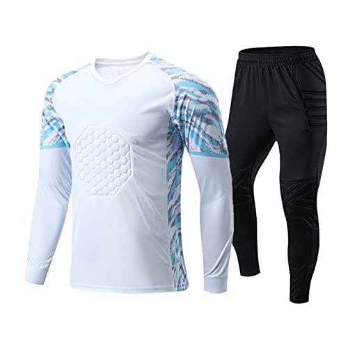 iiniim Kinder Torwart Trikots Jungen Fußball Trikot Gepolstert Torwart Shirt Langarm Sport Shirt mit Torwart Hose Basketball Fußballtraining E Weiß 110-116