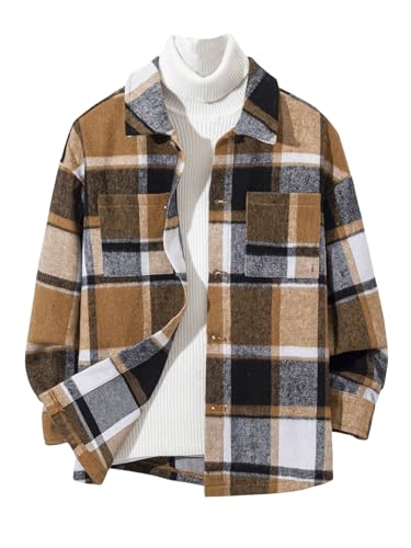 SOLY HUX Boy's Plaid Jacket Button Down Collar Long Sleeve Shacket Fall Jacket Outerwear with Pockets