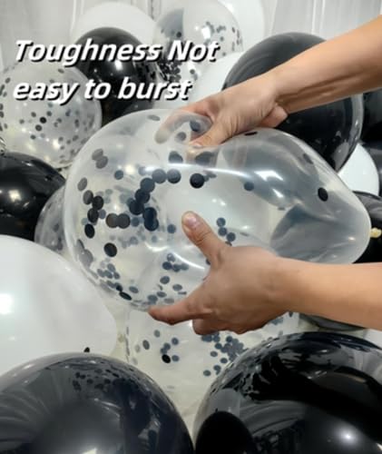 Image of 300 Pack Black and White Balloons 12 Inch Black Confetti Balloon for Various Party Events Decorations