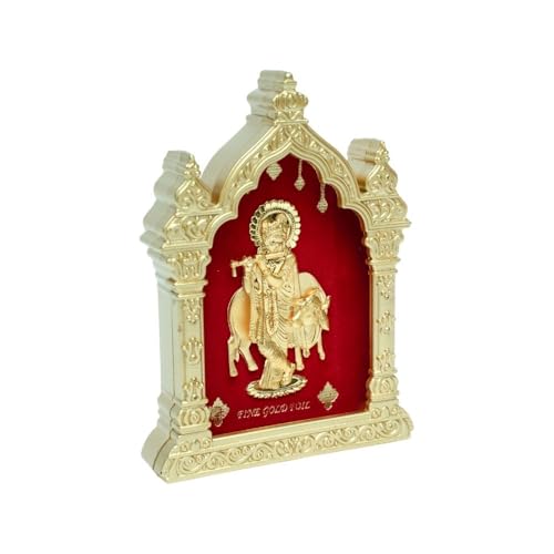 Image of EKA Temple Series Krishna with Cow Tabletop | Gold Foil | Krishna Showpiece for Home Temple, Pooja Room & Office Decor | Ideal Janmashtami, Housewarming & Spiritual Gift (9cm x 4cm x 11cm)