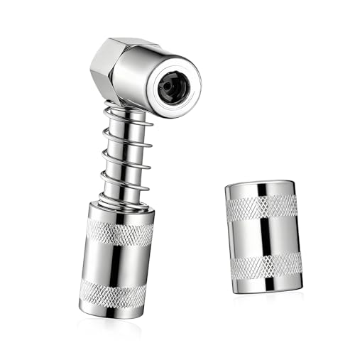 Rdxcv 90 Degree Grease Coupler Adapter, Non-Slip Metal Right Angle Grease Fitting Adapter for Tight Spaces, Heavy Duty Lubrication Coupler with Sleeve for Car Truck Industrial Use (Coupler+Sleeve)
