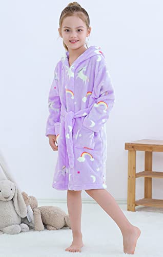 Umeyda Girls Flannel Hooded Robes, Soft Fleece Hooded Bathrobe with Belt and Pockets Plush Bathrobes for Kids3