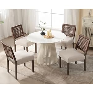 Kmaxmodernfarmhousediningchairssetof4rustickitchenchairswithlinenfabricseatandwovenbackrestvintageaccentchairsforlivingroomdiningroombedroombeige Urban Country Home Decor Kmax modern farmhouse dining chairs set of 4 rustic kitchen chairs with linen fabric seat and woven backrest vintage accent chairs for living room dining room bedroom beige urban country home decor