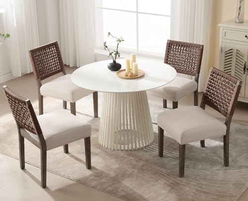 Kmaxmodernfarmhousediningchairssetof4rustickitchenchairswithlinenfabricseatandwovenbackrestvintageaccentchairsforlivingroomdiningroombedroombeige Urban Country Home Decor Kmax modern farmhouse dining chairs set of 4 rustic kitchen chairs with linen fabric seat and woven backrest vintage accent chairs for living room dining room bedroom beige urban country home decor