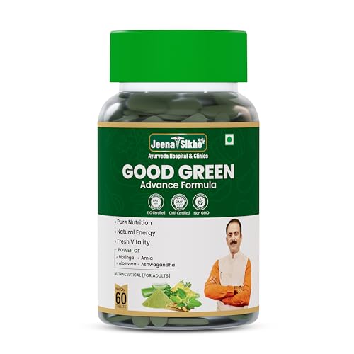 Image of Jeena Sikho Good Green Advance Formula Tablets | Natural Daily Nutrition for Energy, Vitality & Immunity | With Moringa, Amla, Aloe Vera & Ashwagandha | Natural Nutraceutical, 60 Tablets