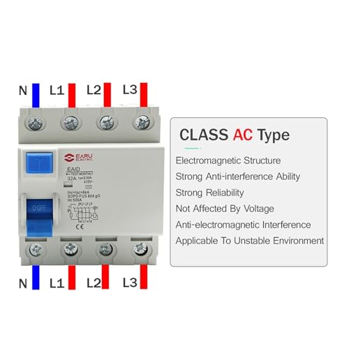 Disyuntor de Corriente Residual electromagnético AC415 4P 16A 63A con protector de fugas 30mA 4