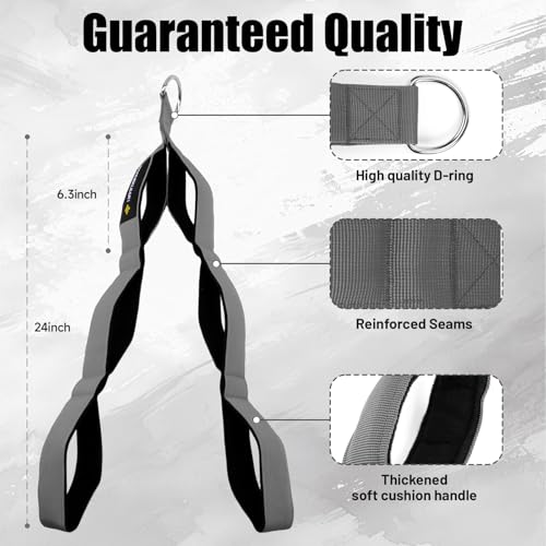 Image of MANUEKLEAR 24-Inch 3-Grip Tricep Rope Cable Attachment for Gym Greater ROM