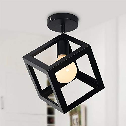 Plafonnier Industrielle Rétro en Métal Géométrie Cage E27 Moderne Lustre Suspension Luminaire L'éclairage Fer Lampe de Plafon Cube pour Salon Chambre...