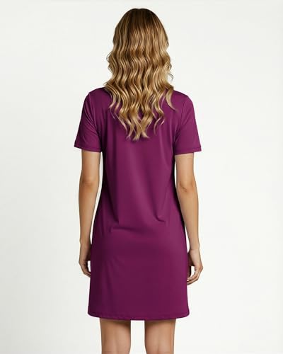 Image of Real Essentials 3 Pack: Women's Short Sleeve Nightgown Dress - Nightshirt Pajama Sleep Shirt Sleepwear (Available in Plus)