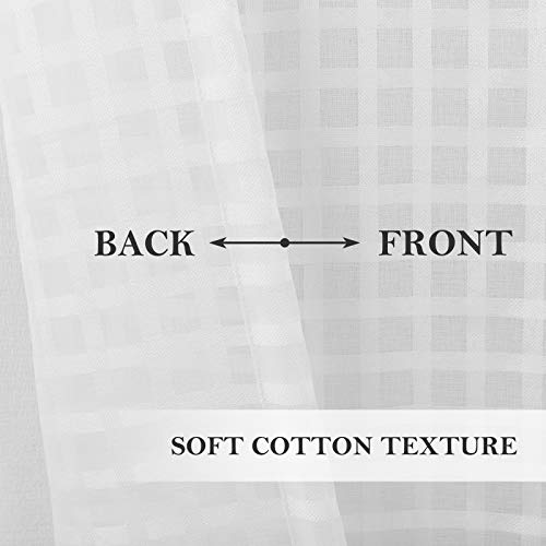 Melodieux Cotton Textured White Sheer Curtains 84 Inches Long For Living Room Buffalo Check Plaid Gingham Rod Pocket Voile Drapes, 52 By 84 Inch, 2 Panels #TOP2