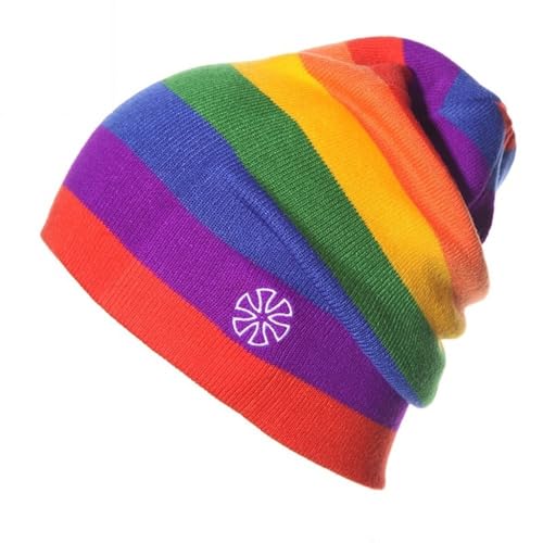 DONGKER Regenbogen Mütze, Leichte Rainbow Beanie Herren/Damen, Doppelstrick Bunt Unisex Slouch Strickmütze für Alle Jahreszeiten, für Kopfumfang 55-61 cm