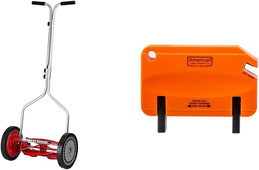 Great States 14-Inch 5-Blade Push Reel Lawn Mower Bundle with American Lawn Mower SK-2 Reel Mower Sharpener