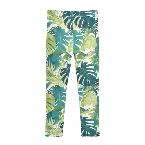 KLL Tropical Greens Leaves Little Girls Legging Casual High Waisted Athleisure Pants Gym2