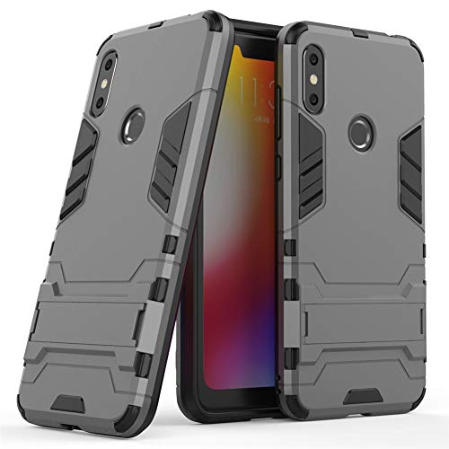 Funda para Motorola Moto One Power/Moto P30 Note (6,2 Pulgadas) 2 en 1 Híbrida Rugged Armor Case Choque Absorción Protección Dual Layer Bumper Carcasa con pata de Cabra (Gris)