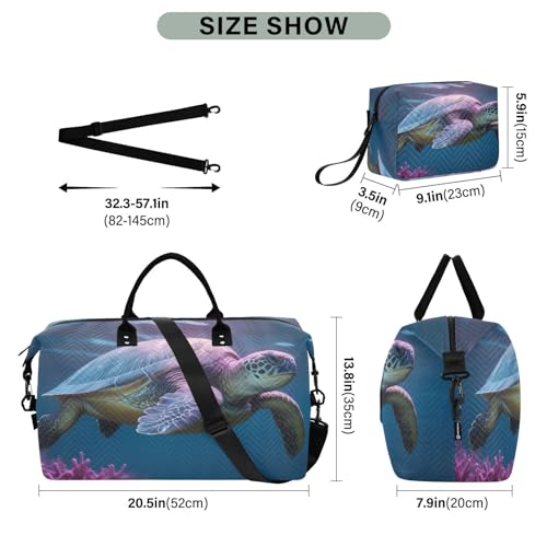 Large Travel Duffel Bag, Sea Turtle Swimming Sports Tote Gym Bag, Shoulder Weekender Overnight Bag for Women Men, Carry On Luggage with Toiletry Bags3