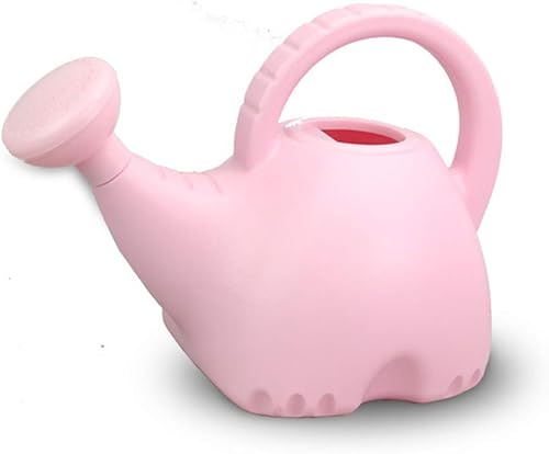 Regadera de plástico de 0.4 galones, pequeña, ligera, linda, para interiores y exteriores, regadera con cabezal de ducha, elefante rosa