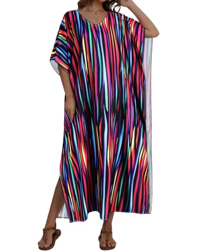 Image of Kaftan Dresses for Women V Neck Caftan Batwing Sleeve Swimsuit Cover Up