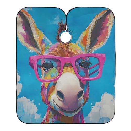 Hezely Donkey with Glasses Hair Dye Cape, Barber Cape for Adults,Waterproof Salon Cape,Waterproof Hairdressing Styling Hair Cutting, 65