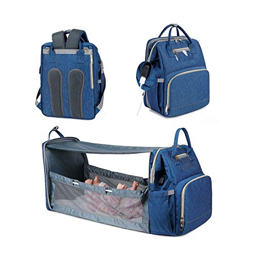 5 in 1 Faltbarer Kinderbettrucksack, Windeltasche mit USB-Ladeanschluss, Tragbarer Babywiege, Reisetasche Mit Wickelstation für Mama/Papa (Color :