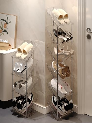 Étagère à chaussures étroite 6 niveaux en blanc transparent compact