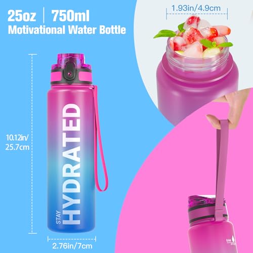 Image of Sahara Sailor Water Bottles, 25oz Motivational Sports Water Bottle with Time Marker - Times to Drink - Tritan, BPA Free, Wide Mouth Leakproof, Fast Flow Technology with Clean Brush (1 Bottle)