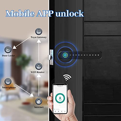 SISAV Fechadura de porta com impressão digital - entrada sem chave com aplicativo e teclado, biométr