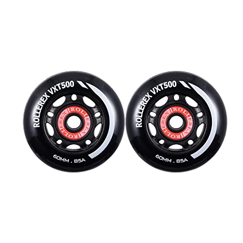 Rollerex VXT100 85A Kids Inline Skate Wheels (2 wheels w/bearings, spacers and washers) (Steel Black) (Size Options) Use on Roller Blades, RipStiks (60mm)