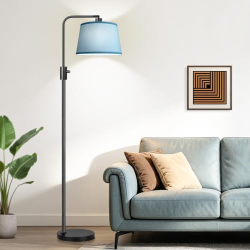 Image of 【Upgraded】 Dimmable Black Floor Lamp, 1000 Lumens LED Edison Bulb Included, Arc Black Floor Lamps for Living Room Modern Standing Lamp with Sky Blue Shade, Tall Lamps for Living Room Bedroom Office