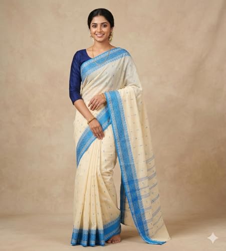 Image of eC ESHA'S COLLECTION Women's Traditional Pure Cotton Katki Tant Saree Without Blouse Piece