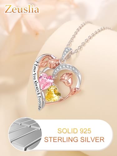 Anniversary Birthday Gifts for Wife，Rose Necklaces for Women，925 Sterling Silver Double Birthstone Necklace，Anniversary Birthday Gifts for Women, Jewelry Gift for Wife Girlfriend Mom Her3
