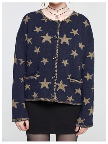 Women's 2025 Star Cardigan Button Down Goth Sweater Vintage Cardigans Casual Hippie 70‘s Tops Coat with Pockets4