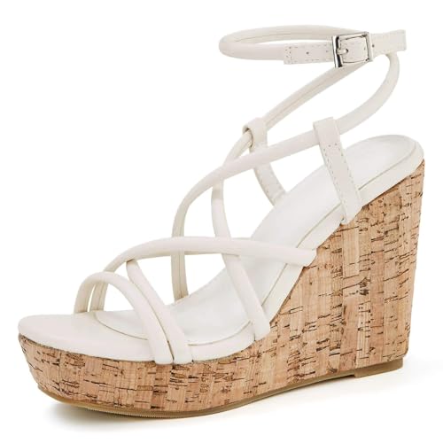 Image of Coutgo Women Platform Wedge Sandals Cork Slingback Wedges Espadrilles Heels Summer Shoes