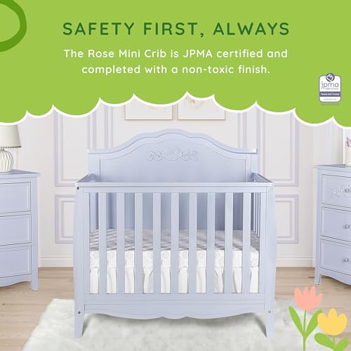SweetPea Baby Rose 4-in-1 Convertible Mini Crib in Lavender, JPMA Certified Baby Crib, Non-Toxic Finish, New Zealand Pinewood, with 3 Mattress Height Settings