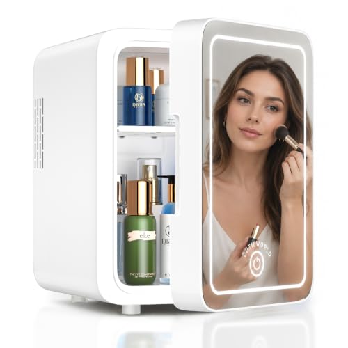 Image of CUTIEWORLD Skincare Fridge with Dimmable LED Mirro, Glossy White