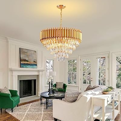 Image of Zingy Modern Ceiling Lamp 4-Tier Round Crystal Chandelier for Living Room | Modern Ceiling Light Jhumar for Hall for Home Decoration + 3 Color LED Light (Full Gold, 500MM) R