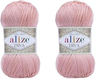 Alize Diva Hand Knitting Yarn - 100% Microfiber Acrylic With Silk Effect - Crochet Art Lace Craft - 2 Skeins, 200gr, 767 Yds (363-Wedding Pink)