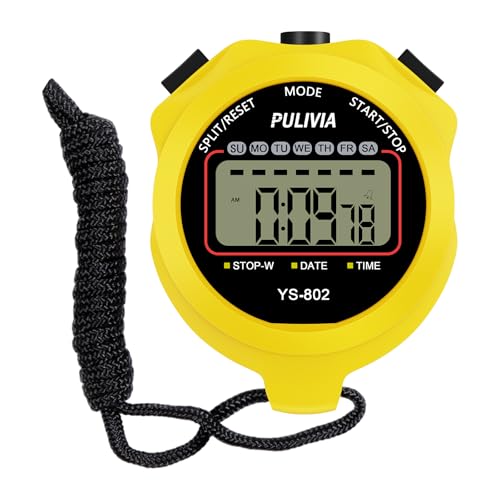 PULIVIA Sports Stopwatch Timer, Single Lap Split Digital Stop Watch for Sports Kids Coaches Swimming Running, Yellow