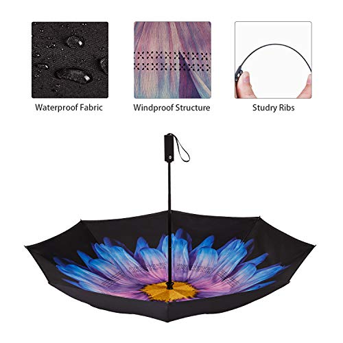 Image of Inverted Umbrella Double Layer Automatic Folding Reserve Umbrella Windproof UV Protection for Rain Car Travel Outdoor Men Women