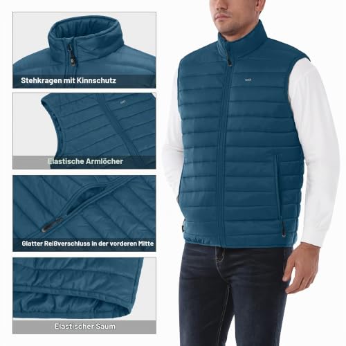 33,000ft Herren Packbare Steppweste Outdoor Gefütterte Hybrid Sportwesten mit Stehkragen Outdoorwesten mit 5 Taschen Übergangswesten für Männer Laufen Golf Wandern Reiten, Petrol XL