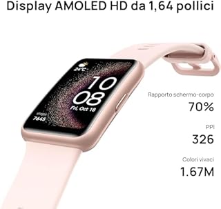 HUAWEI WATCH FIT SE, Display AMOLED HD 1,64”, Monitoraggio sonno, GPS integrato, Batteria 9 giorni, Risposte rapide, Compatibile Android/iOS, Rosa, Garanzia extra di 6 mesi