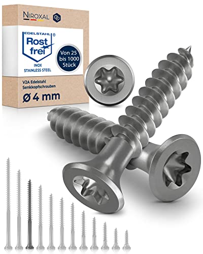 Wood Screws Torx Screws 4 x 60 Stainless Steel V2A Rustproof Chipboard Screws for Wood Partial Thread 4 mm Thick 60 mm Long Pack of 10 Stainless Steel Screws Wood A2