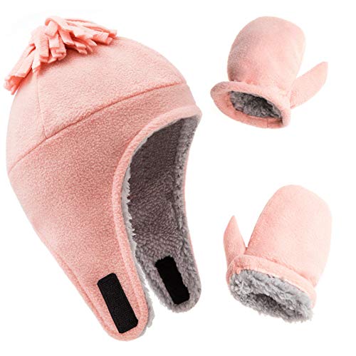 Kids Winter Hat Fleece Hat Children Boys Girls Hat and Glove Set Toddler Warm Earflap Caps Knit Beanie Cap