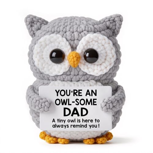Qallicon Dad Gifts from Daughter Son Wife, Positive Handmade Crochet Fathers Day Birthday for Dad, Funny I Love You Owl Gifts for Dads